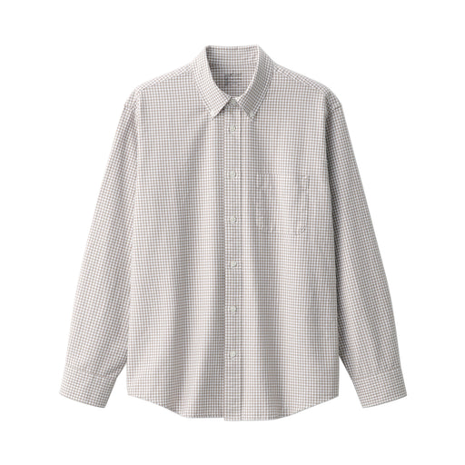 Men's Washed Oxford Button Down Long Sleeve Patterned Shirt Beige Check MUJI