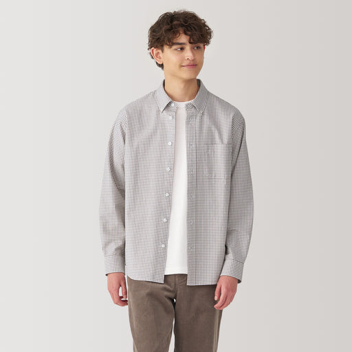 Men's Washed Oxford Button Down Long Sleeve Patterned Shirt MUJI