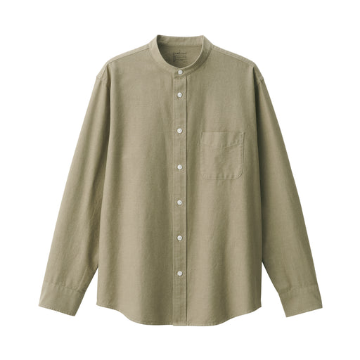 Men's Washed Oxford Stand Collar Long Sleeve Shirt Khaki MUJI