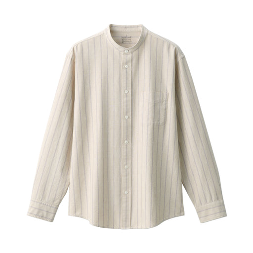 Men's Washed Oxford Stand Collar Long Sleeve Striped Shirt Beige Stripe MUJI