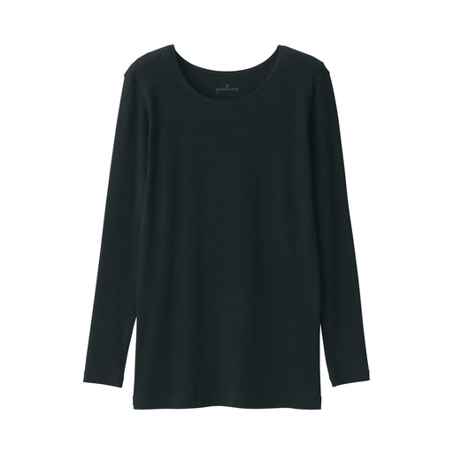 Women's Warm Cotton Crew Neck Long Sleeve T-Shirt Black MUJI