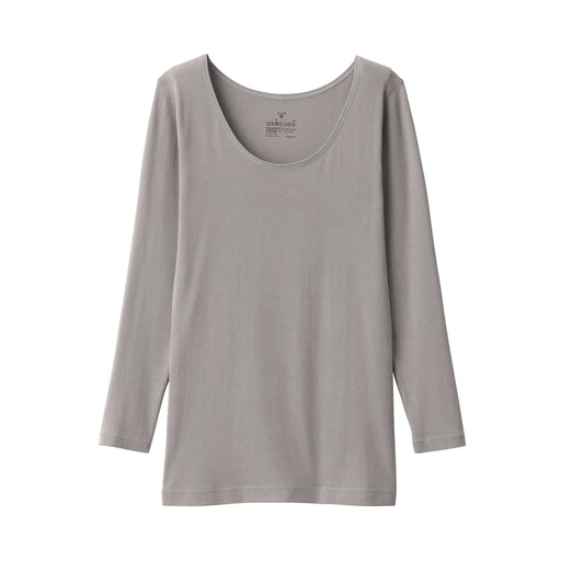 Women's Warm Cotton U-Neck Long Sleeve T-Shirt Grayish Brown MUJI