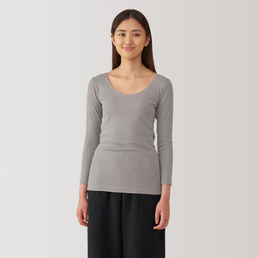 Women's Warm Cotton U-Neck Long Sleeve T-Shirt MUJI