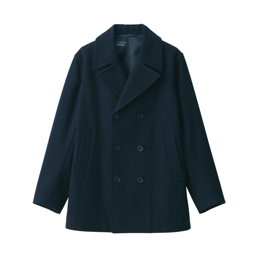 Men's Reclaimed Wool Blend Pea Coat Dark Navy MUJI