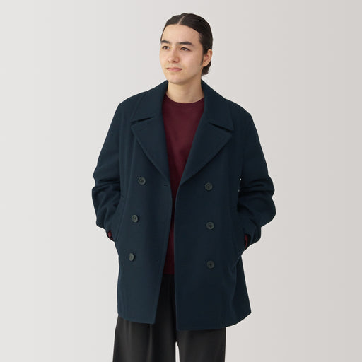 Men's Reclaimed Wool Blend Pea Coat MUJI