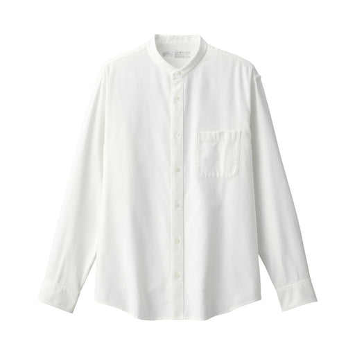 Men's Flannel Stand Collar Long Sleeve Shirt White MUJI