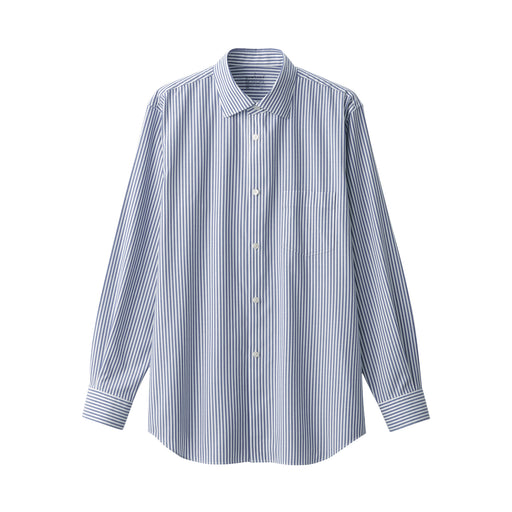 Men's Non-Iron Semi Wide Collar Striped Shirt Blue Stripe MUJI