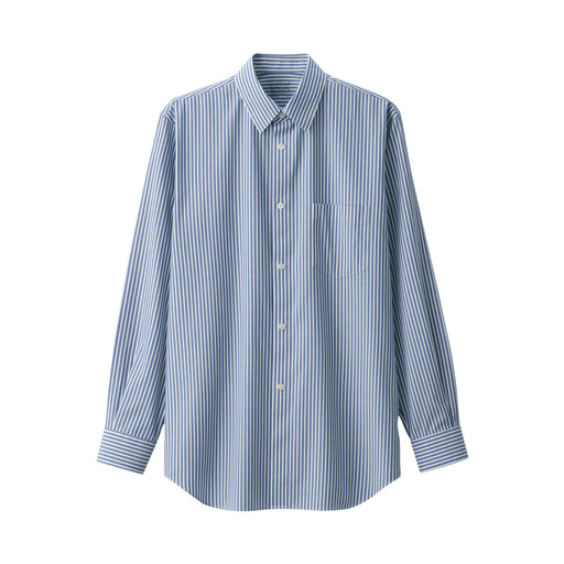 Men's Non-Iron Button Down Striped Shirt Blue Stripe MUJI