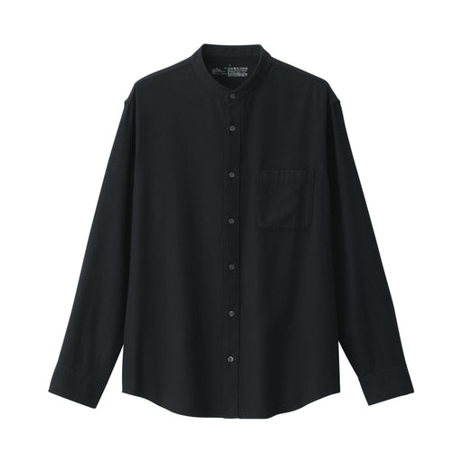 Men's Flannel Stand Collar Long Sleeve Shirt Black MUJI