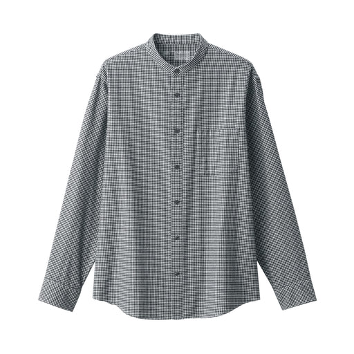 Men's Flannel Stand Collar Long Sleeve Patterned Shirt White Check MUJI