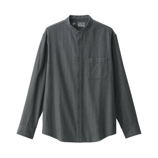 Men's Flannel Stand Collar Long Sleeve Patterned Shirt Dark Gray Stripe MUJI