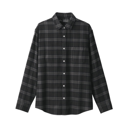 Men's Flannel Long Sleeve Patterned Shirt Dark Gray Check MUJI