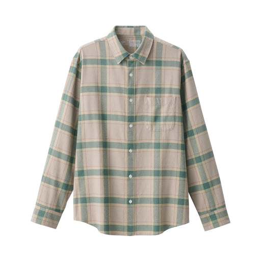 Men's Flannel Long Sleeve Patterned Shirt Beige Check MUJI