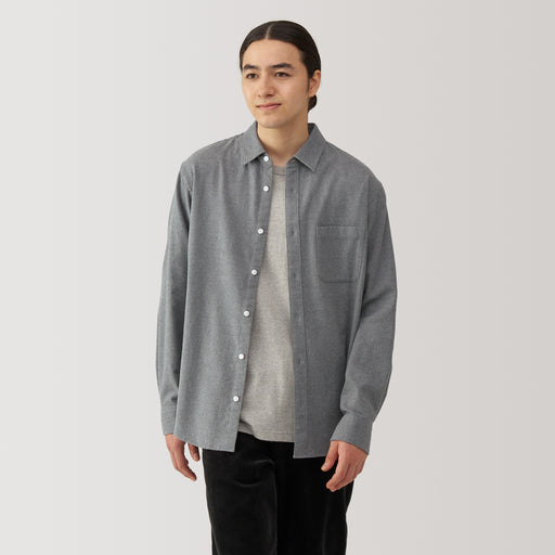 Men's Reclaimed Cotton Blend Flannel Long Sleeve Shirt MUJI