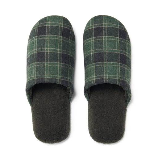 Flannel Slippers Dark Green Check MUJI