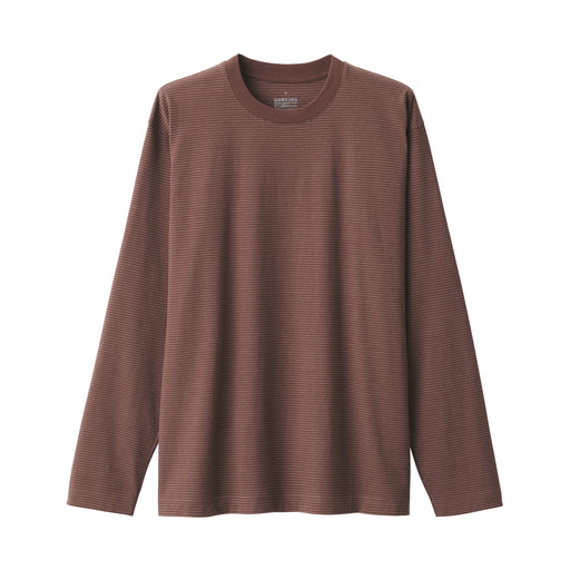 Men's Jersey Crew Neck Long Sleeve Striped T-Shirt Brown Stripe MUJI