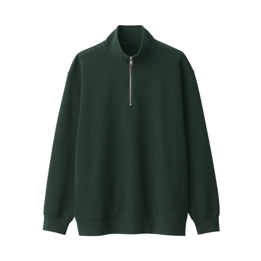 Men's Double Knitted Half Zip Pullover Dark Green MUJI