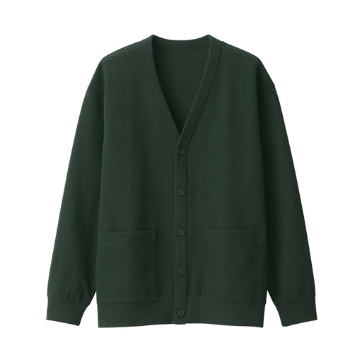 Men's Double Knitted V Neck Cardigan Dark Green MUJI