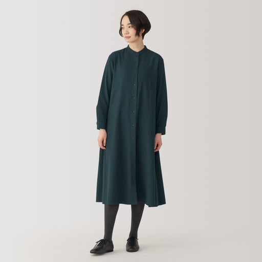 Women's Flannel Stand Collar Long Sleeve Dress MUJI