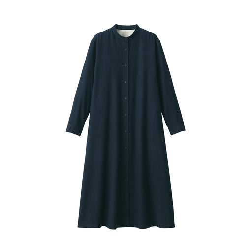 Women's Flannel Stand Collar Long Sleeve Dress Dark Navy MUJI