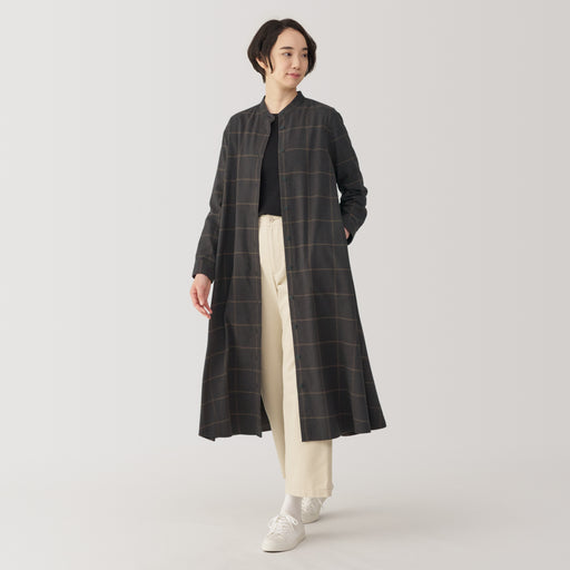 Women's Flannel Stand Collar Long Sleeve Patterned Dress MUJI