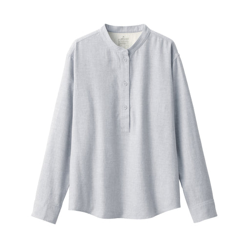 Women's Flannel Stand Collar Long Sleeve Blouse Light Gray MUJI