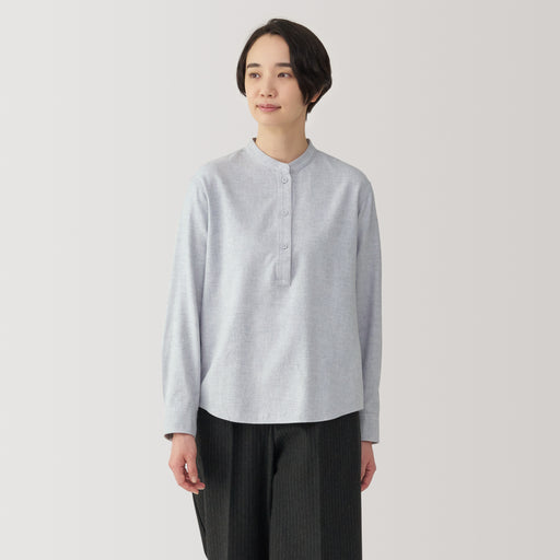 Women's Flannel Stand Collar Long Sleeve Blouse MUJI