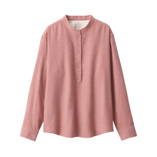 Women's Flannel Stand Collar Long Sleeve Blouse Smoky Pink MUJI