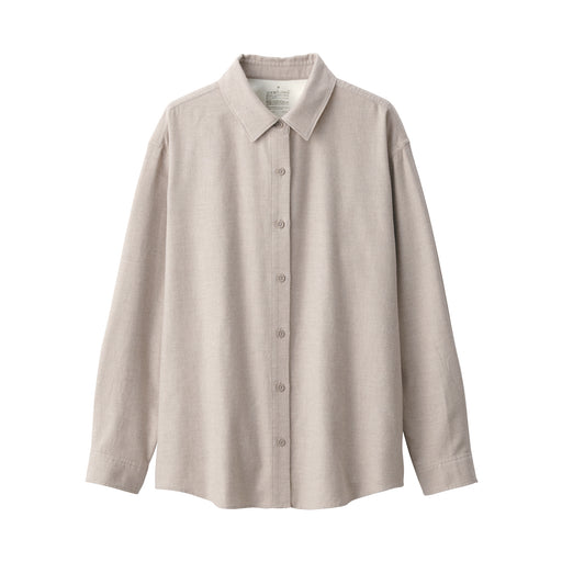 Women's Flannel Regular Collar Long Sleeve Shirt Beige MUJI