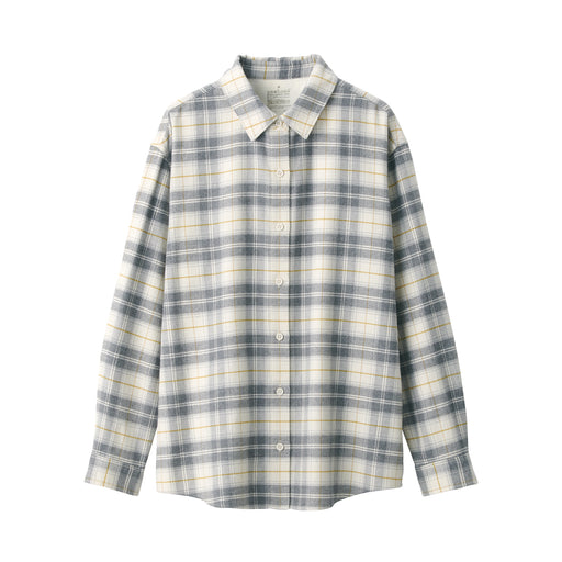 Women's Flannel Regular Collar Long Sleeve Patterned Shirt Off White Check MUJI