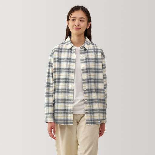 Women's Flannel Regular Collar Long Sleeve Patterned Shirt MUJI