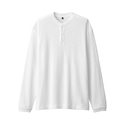 Men's Waffle Henley Neck Long Sleeve T-Shirt White MUJI