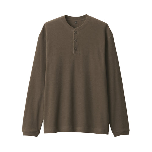 Men's Waffle Henley Neck Long Sleeve T-Shirt Khaki MUJI