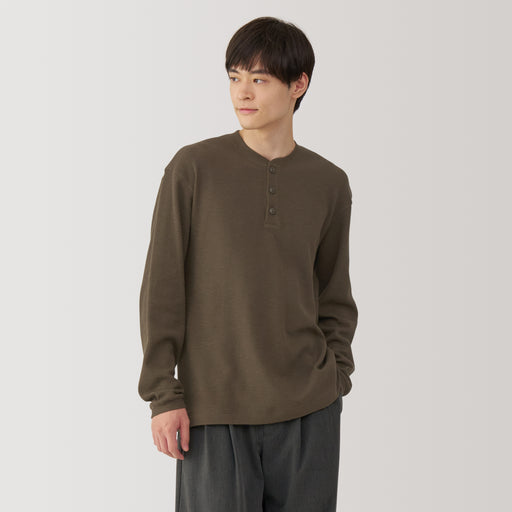 Men's Waffle Henley Neck Long Sleeve T-Shirt MUJI