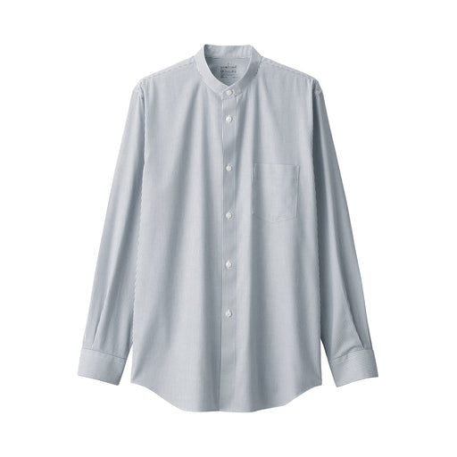 Men's Non-Iron Stand Collar Striped Shirt Navy Stripe MUJI