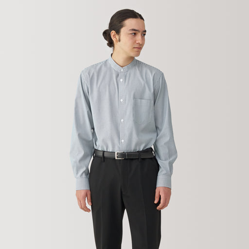 Men's Non-Iron Stand Collar Striped Shirt MUJI