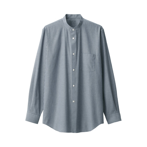 Men's Non-Iron Stand Collar Striped Shirt Dark Navy Stripe MUJI