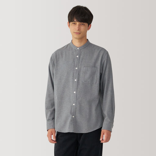 Men's Flannel Stand Collar Long Sleeve Shirt MUJI