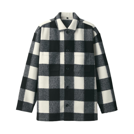 Men's Brushed Stretch Checkered Shirt Jacket Black Check MUJI