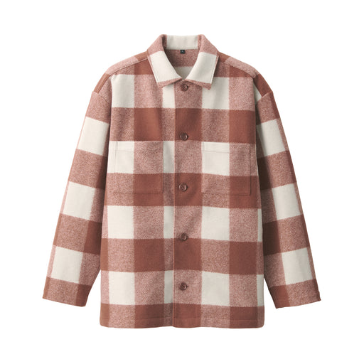 Men's Brushed Stretch Checkered Shirt Jacket Brown Check MUJI