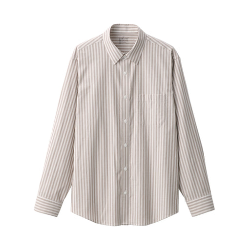 Men's Washed Broadcloth Long Sleeve Patterned Shirt Beige Stripe MUJI