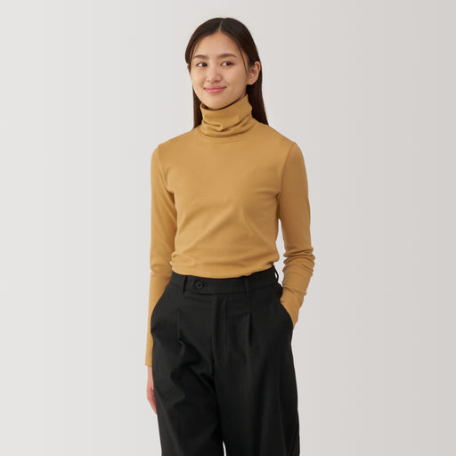 Women's Brushed Ribbed Turtleneck Long Sleeve T-Shirt MUJI