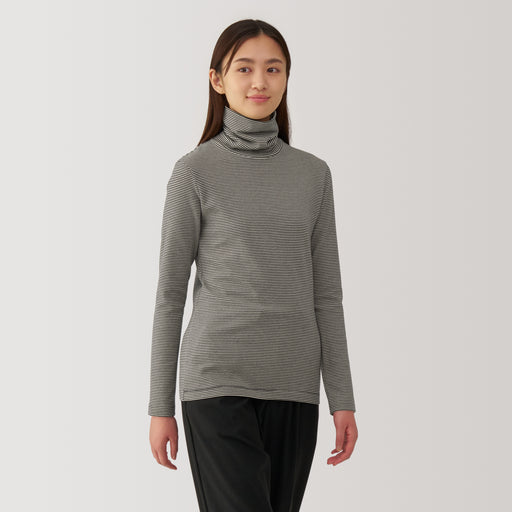 Women's Brushed Ribbed Turtleneck Long Sleeve Striped T-Shirt MUJI