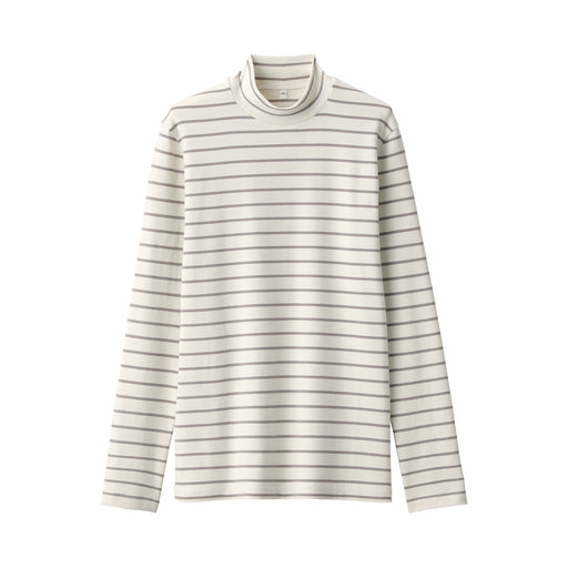 Women's Brushed Ribbed High Neck Long Sleeve Striped T-Shirt Off White Stripe MUJI