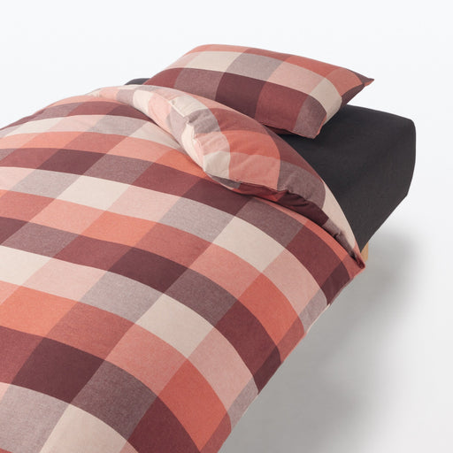 Cotton Flannel Patterned Duvet Cover Dark Orange Check MUJI