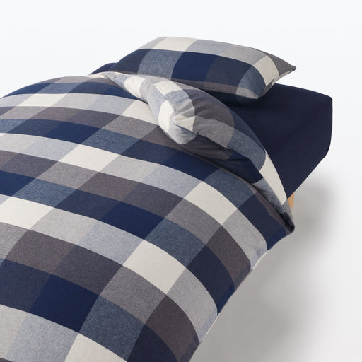 Cotton Flannel Patterned Pillowcase Navy Check MUJI