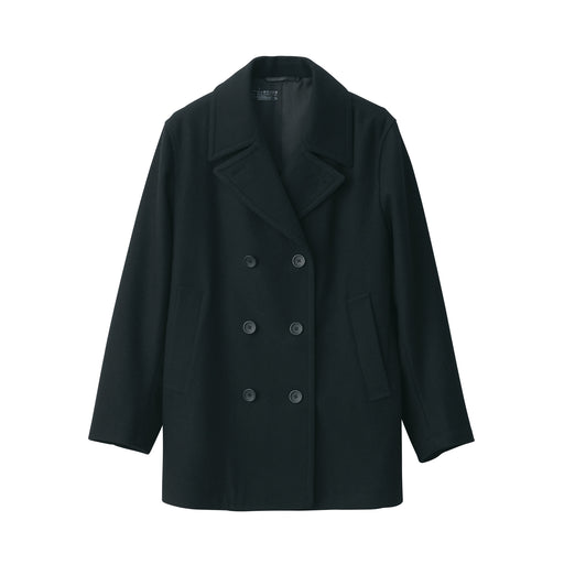 Men's Reclaimed Wool Blend Pea Coat Black MUJI