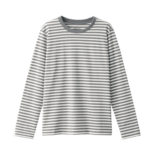 Women's Jersey Crew Neck Long Sleeve Striped T-Shirt Medium Gray Stripe MUJI