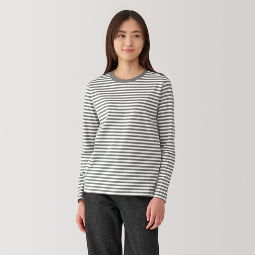 Women's Jersey Crew Neck Long Sleeve Striped T-Shirt MUJI