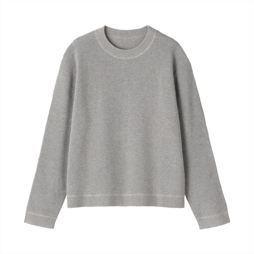 Women's Washable Waffle Knit Crew Neck Sweater Gray MUJI